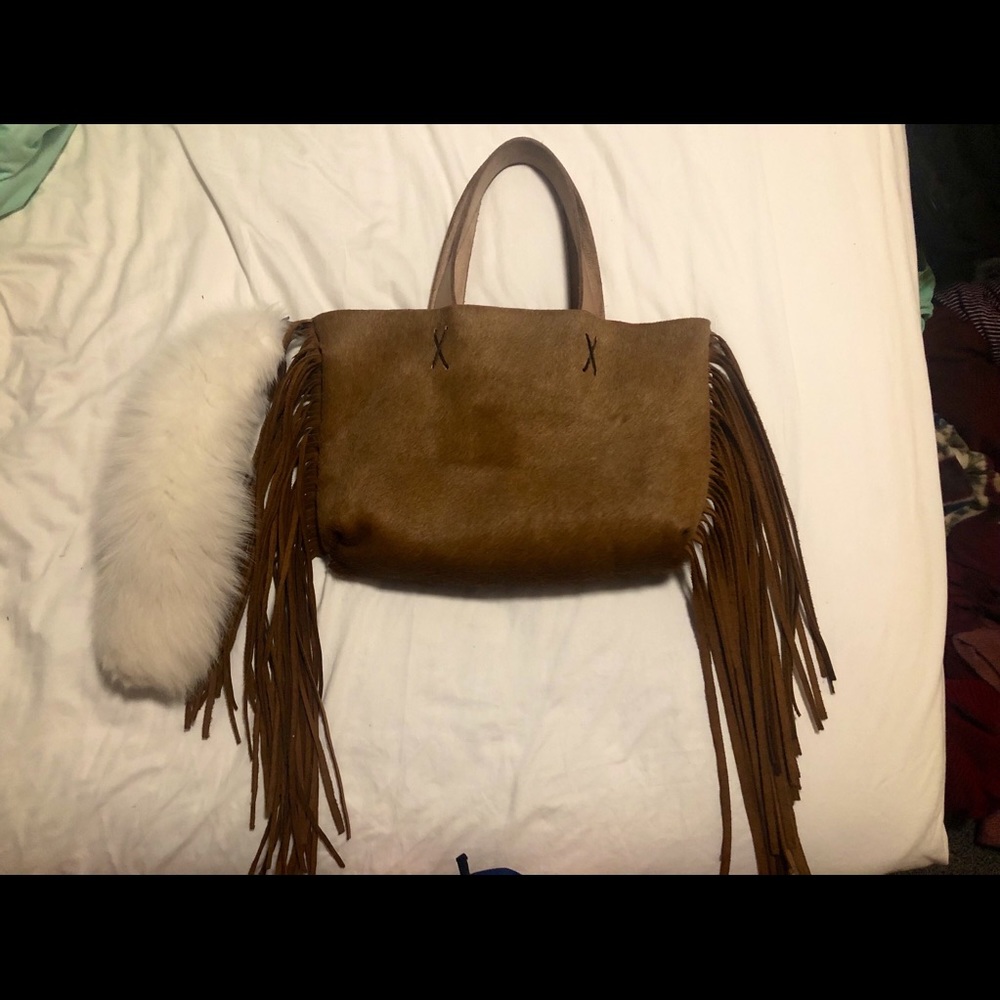 Cowhide fringe tote purse